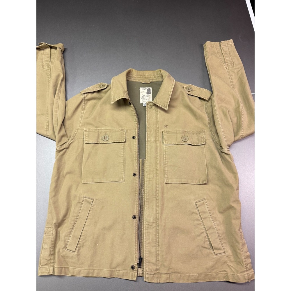 Old Navy Mens Military Field Jacket Khaki Tan Full Zip Utility Coat XL